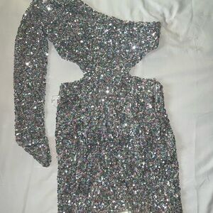 One shoulder multicolor sequin dress